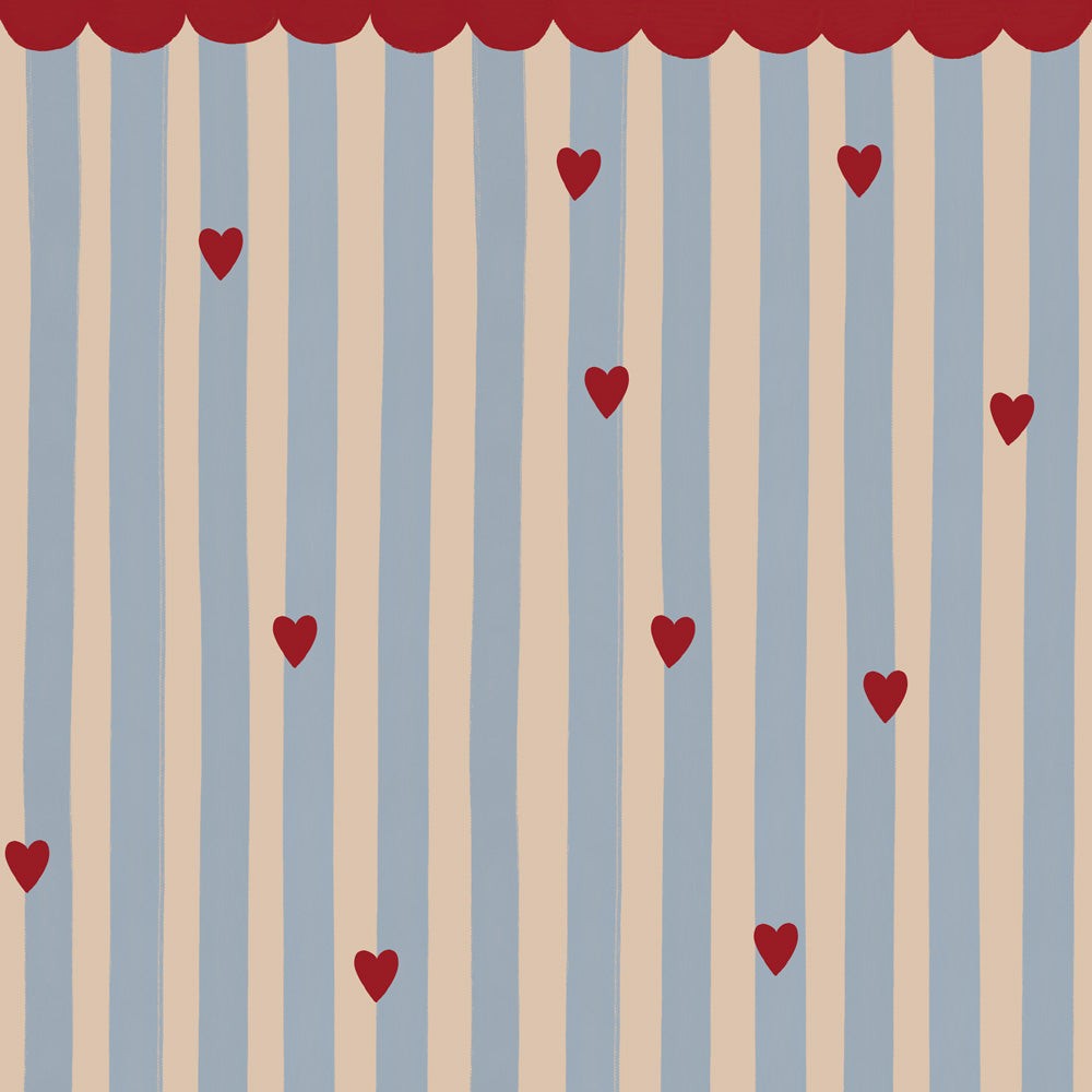 French Hearts Stripes Wallpaper