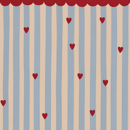 French Hearts Stripes Wallpaper
