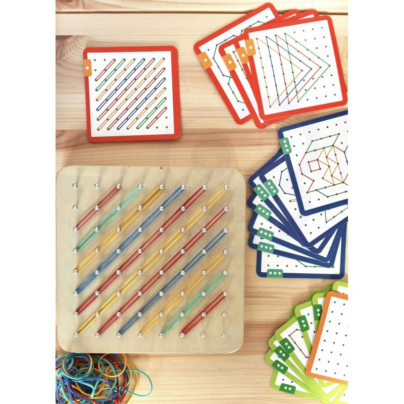 Geoplan on Rubber Bands Wooden Puzzle, 69 pcs