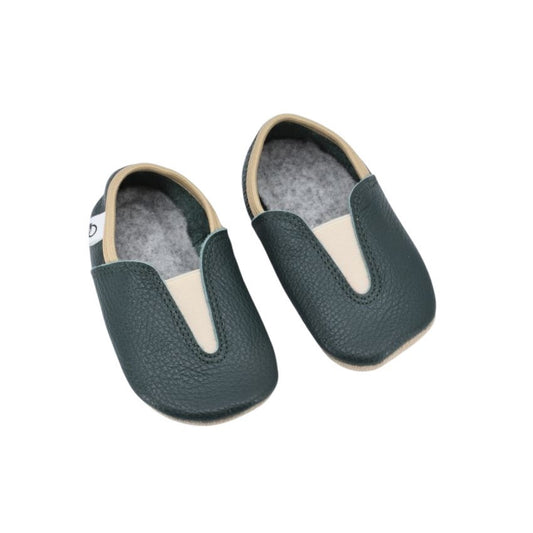 Punsa Kids Barefoot Slippers - Upcycled Leather, Dark Green