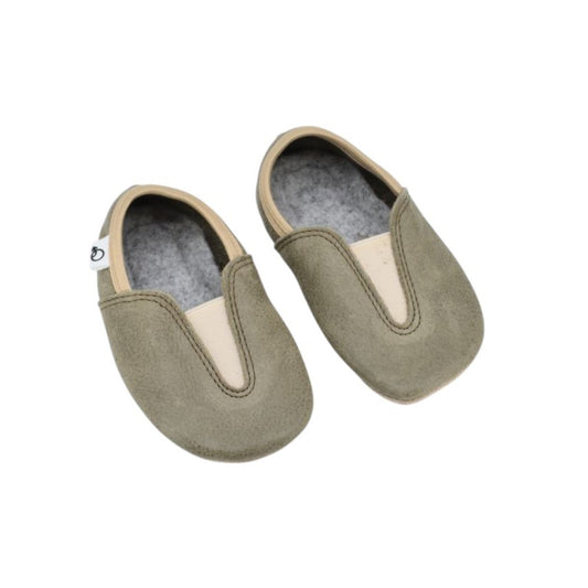 Punsa Kids Barefoot Slippers - Upcycled Leather, Olive