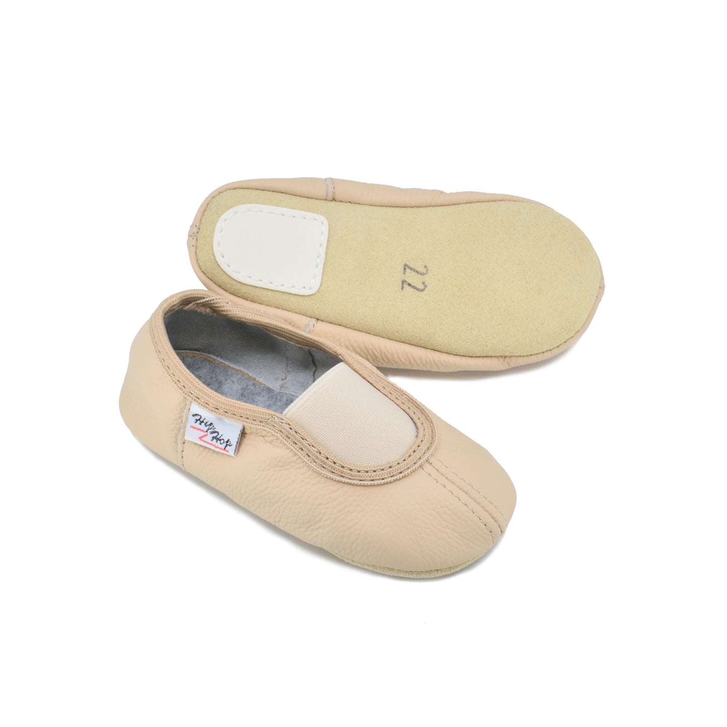 Classic Leather Slippers with Elastic for Kids - Beige