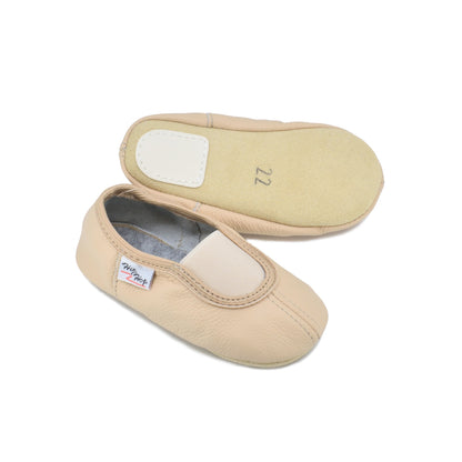 Classic Leather Slippers with Elastic for Kids - Beige