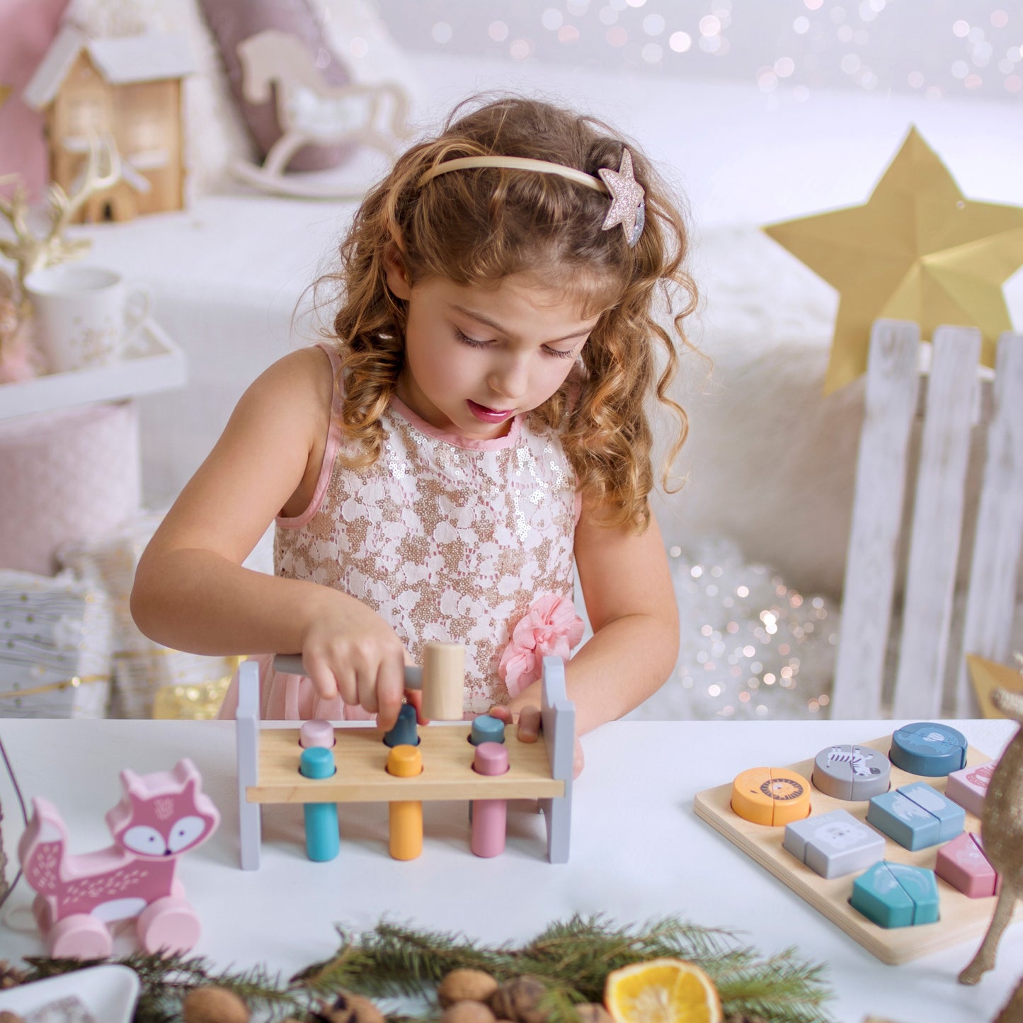 Wooden Pyramid + Punching Hammer Set - Polar Bear